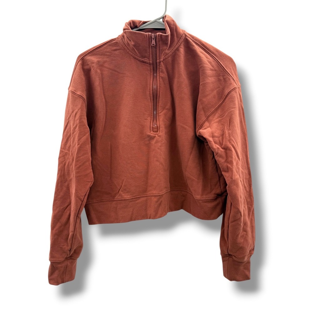 Fabletics Quarter Zip Sweatshirt Womens M Rust Terracotta‎ Cropped French Terry